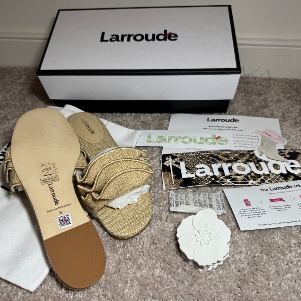 Larroude Ivy Ruffle Raffia Slide Sandal - Picture 4 of 6